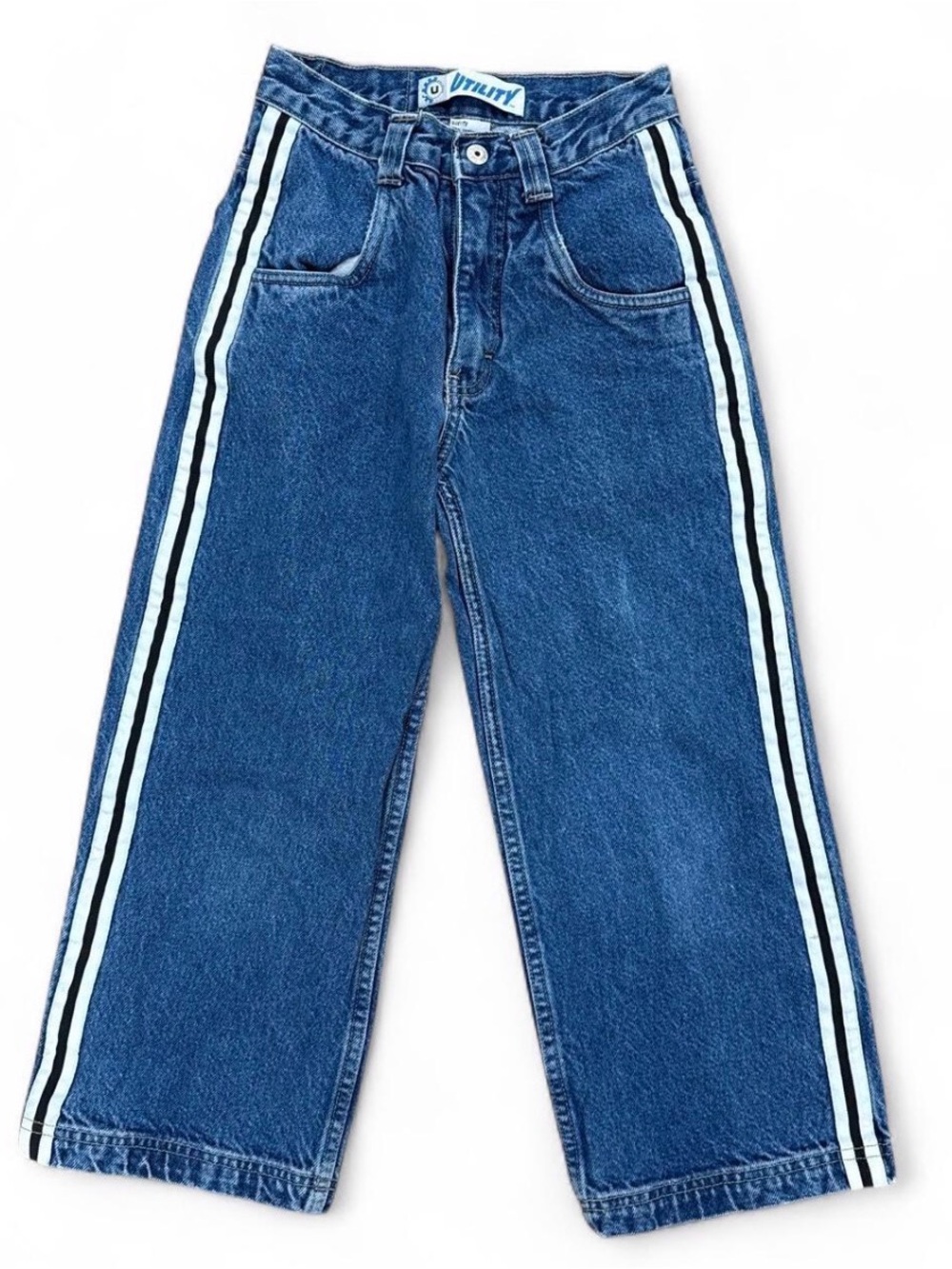 Kids Blue Denim Jeans with White & Black Side Stripes